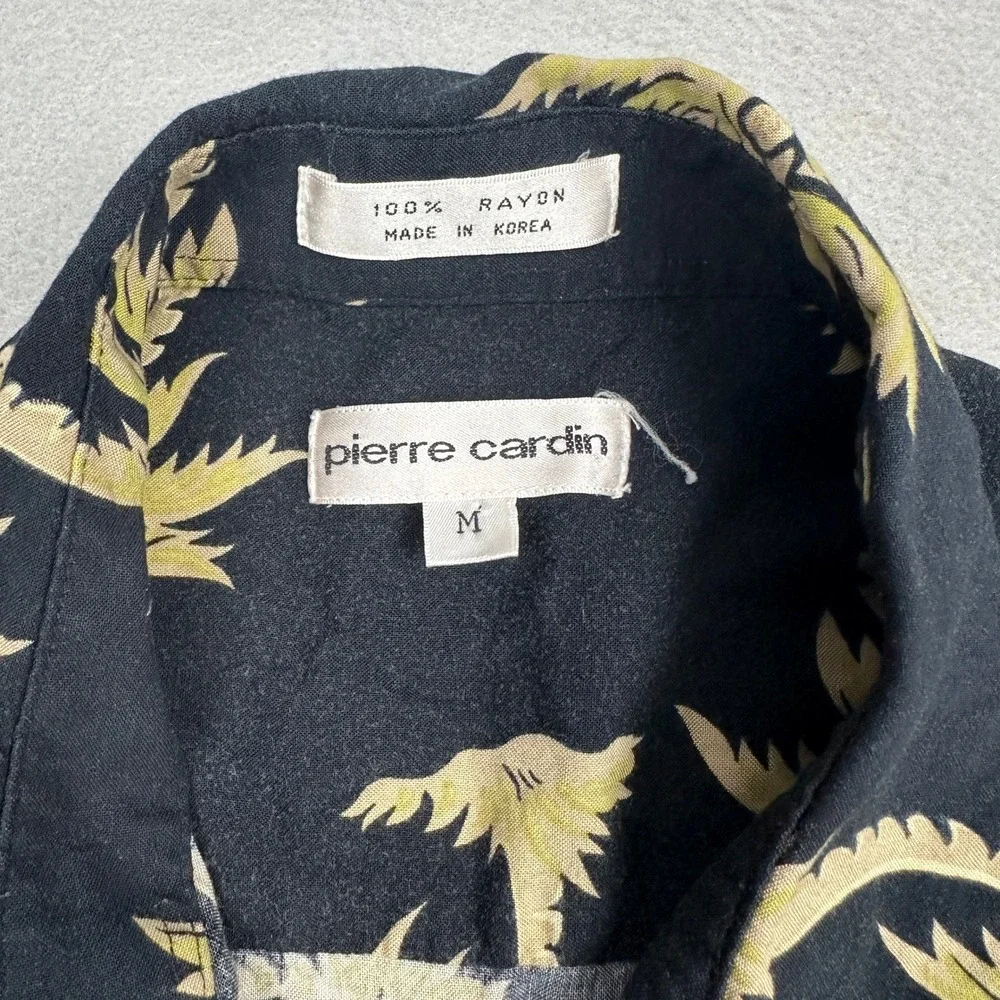 80s Vintage 100% Rayon Pierre Cardin Button Up Shirt Mens Medium Black Tropical - Picture 3 of 10